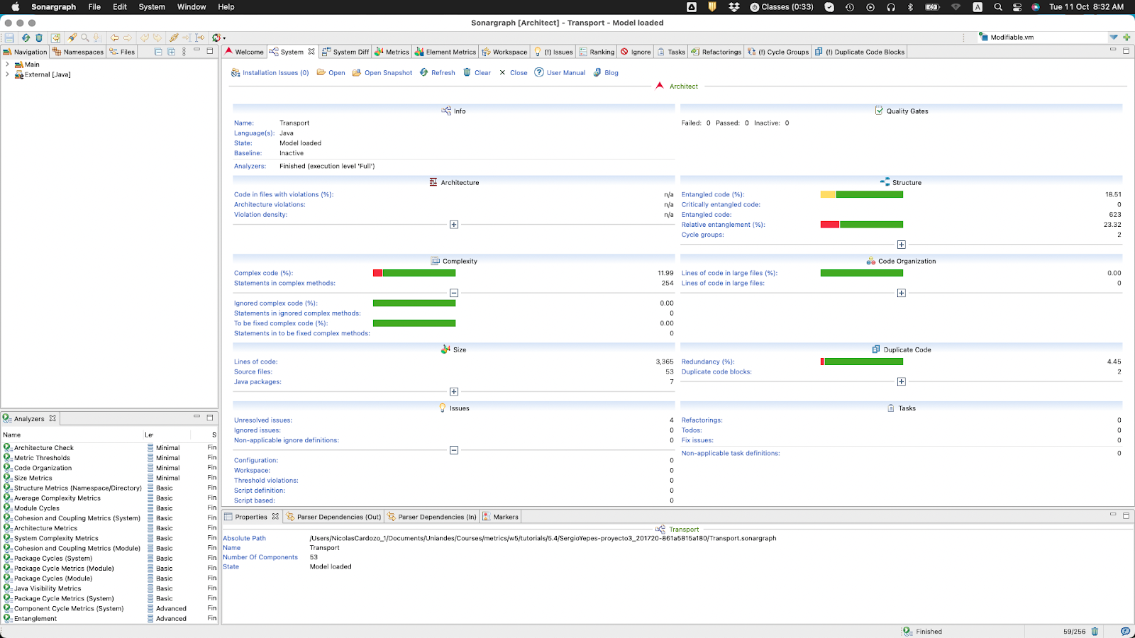 Vista de las métricas calculadas después del refactoring.