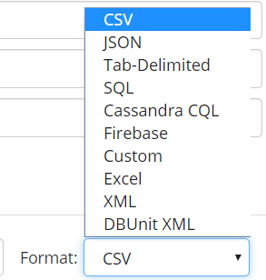 La imagen muestra la lista desplegable de formatos en los que puede exportar sus datos.