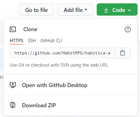 Sección del sitio web del repositorio donde se muestran las diferentes opciones para descargar el código del proyecto> Clone, Open with Github Desktop, Download ZIP  