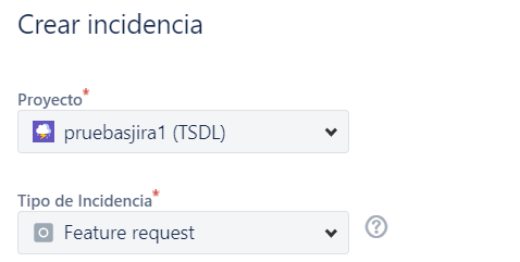 La imagen muestra que, en el formulario de creación de una nueva incidencia, aparece el nuevo tipo de incidencia por defecto