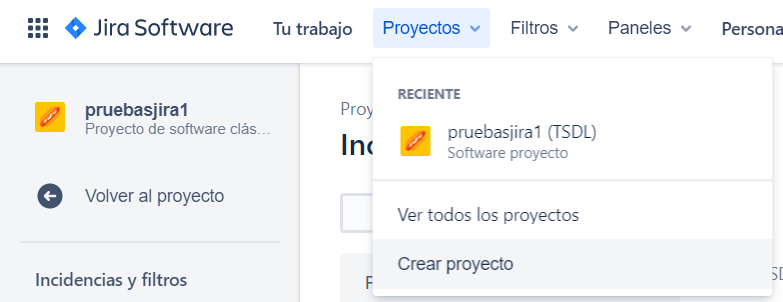 En la imagen se muestra la vía para crear un nuevo proyecto desde un espacio configurado que ya cuenta con un proyecto o más.