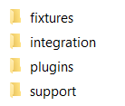 Directorios fixtures, integration, plugins, support creados en el directorio cypress del proyecto