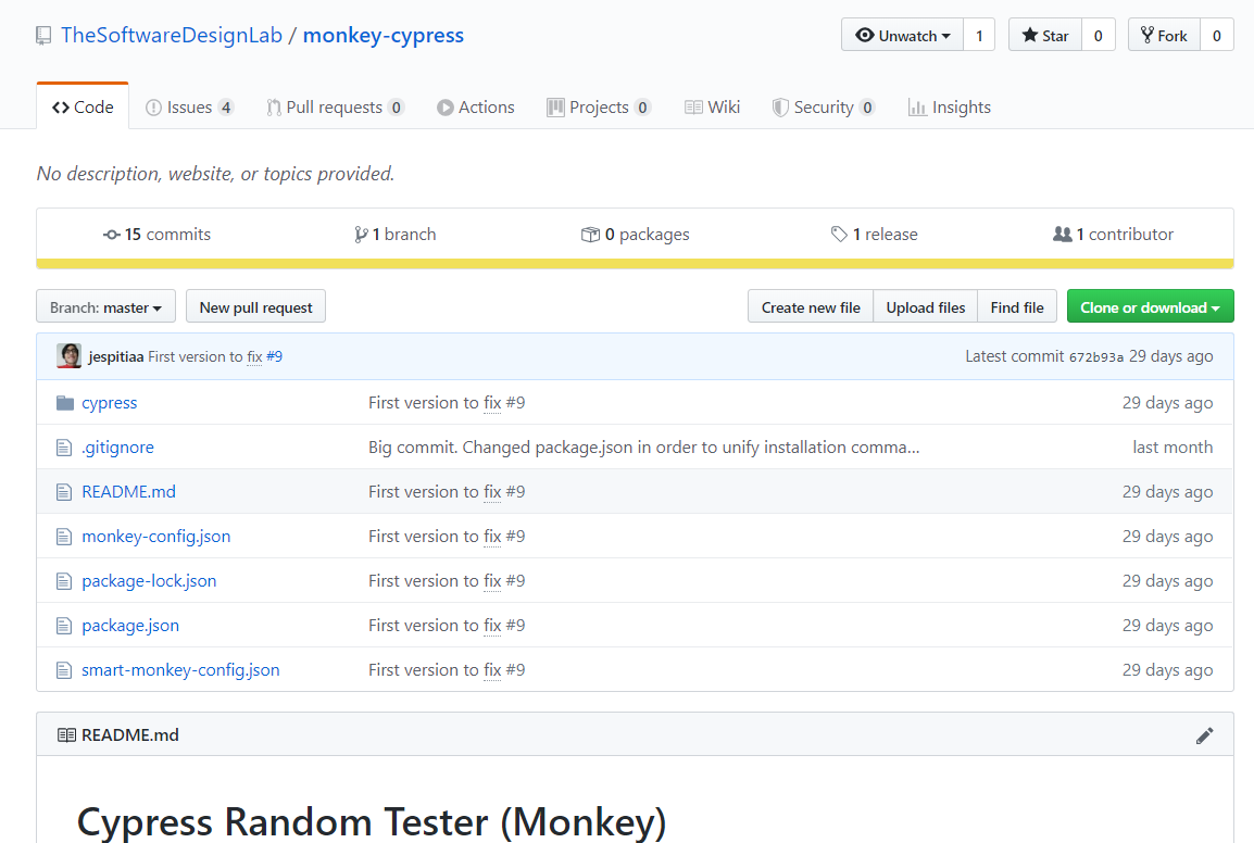 La imagen muestra la vista del sitio web que aloja el repositorio del proyecto en GitHub