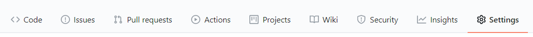 Sección superior del repositorio con la pestaña settings seleccionada\n